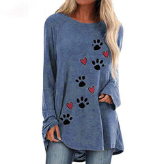 Women's Fashion Loose Casual Cat Paw Love Painting  Sleeve