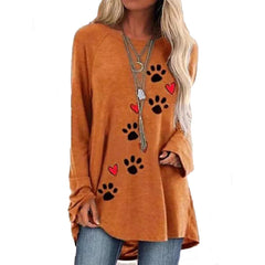 Women's Fashion Loose Casual Cat Paw Love Painting  Sleeve