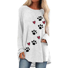 Women's Fashion Loose Casual Cat Paw Love Painting  Sleeve