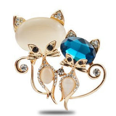 Vintage Women Cat Jewellery Crystal Brooch
